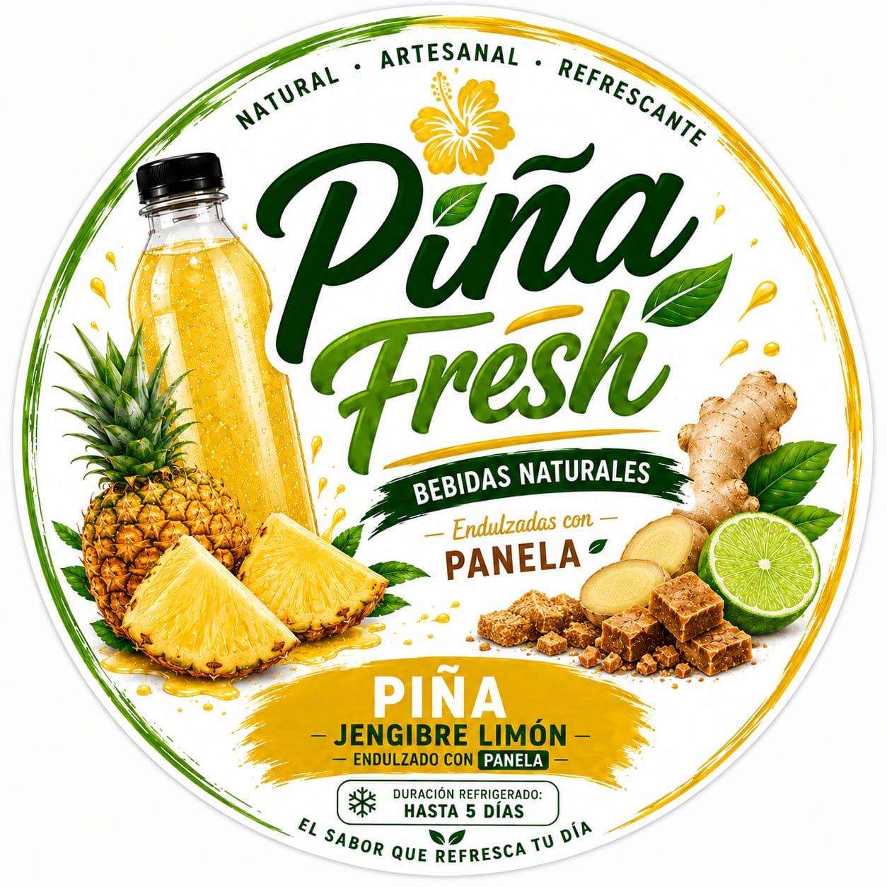 Etiqueta de Piña Fresh: piña, jengibre y limón endulzado con panela